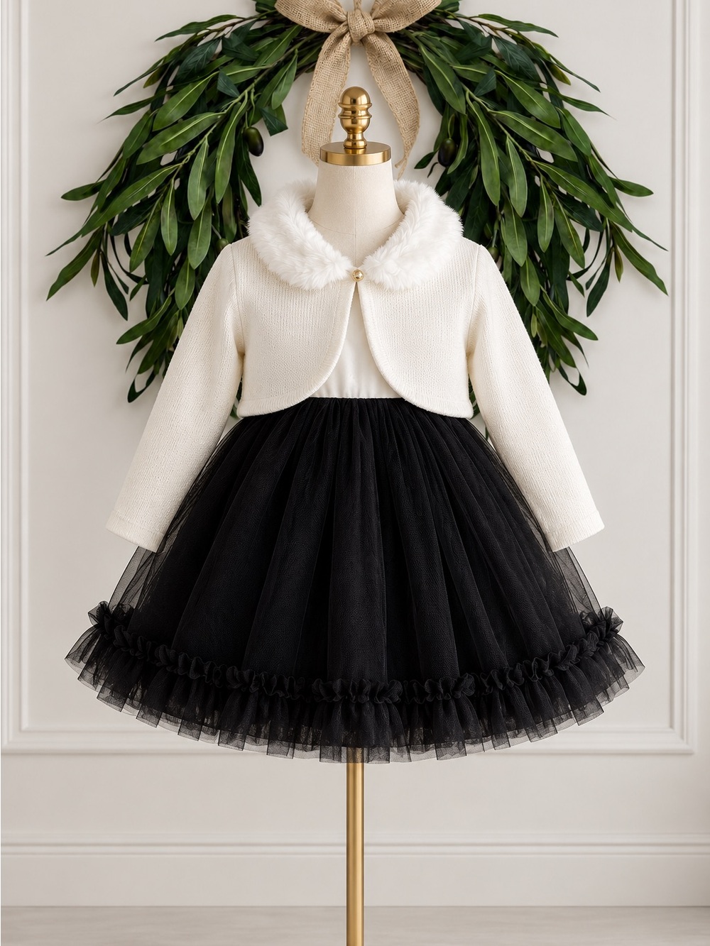 Janie & Jack Silk Tulle Formal Party Dress & Faux Fur Collared Sweater 2T Fancy